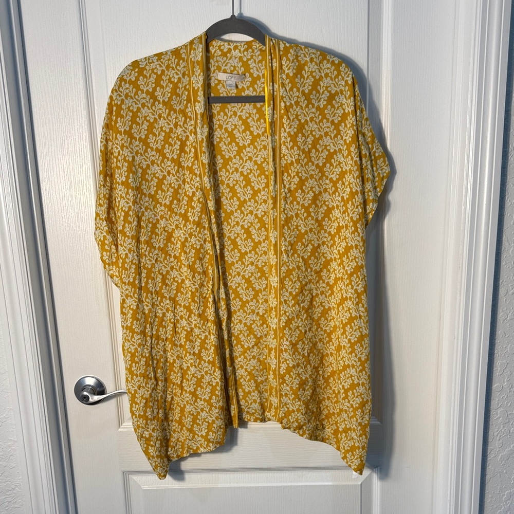 LOFT Mustard Kimono with White Floral Design Size S
